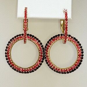 NWT Red, Black & Gold 2-in-1 Rhinestone Hoop Earrings